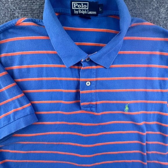 Polo Ralph Lauren Polo Shirt Men’s Cotton Size Large Striped Blue Orange - Picture 1 of 8